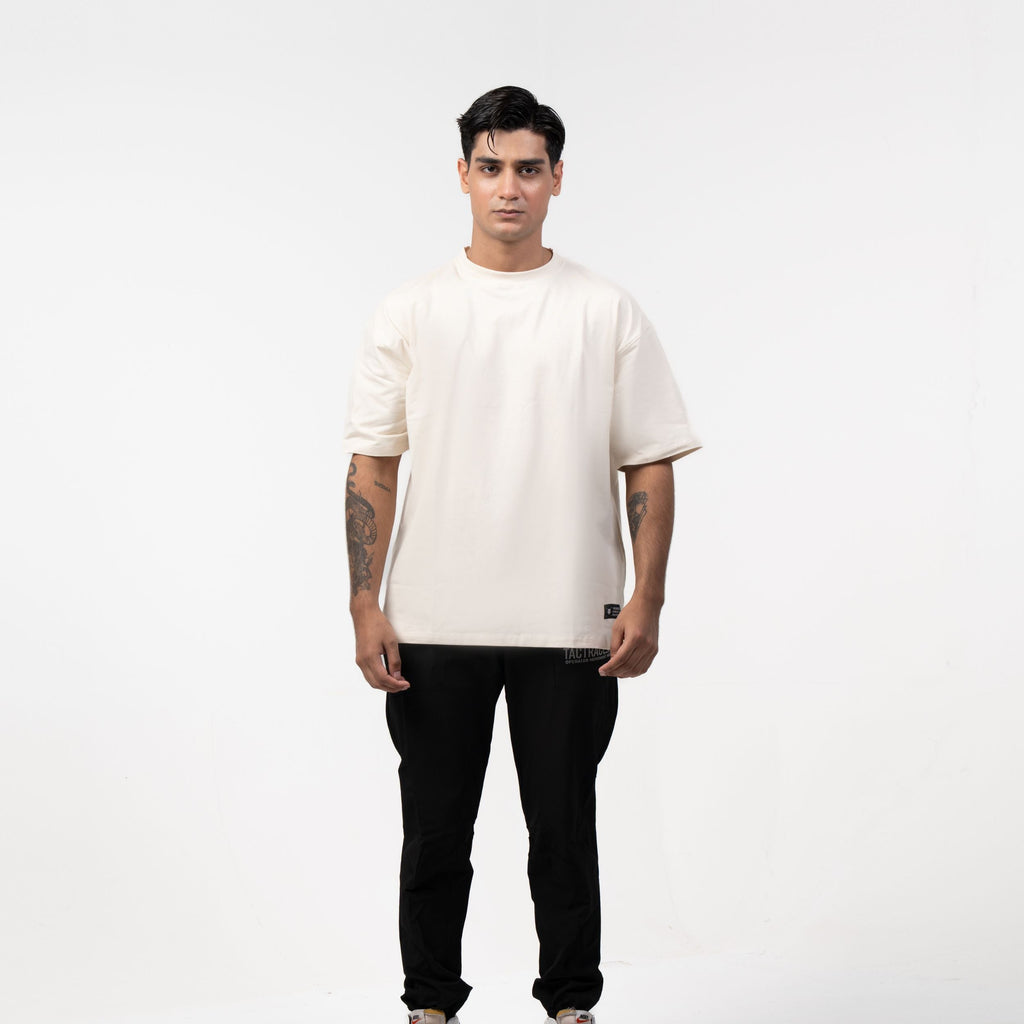 WOLFMODE_77 OVERSIZED TEE — BONE DUST