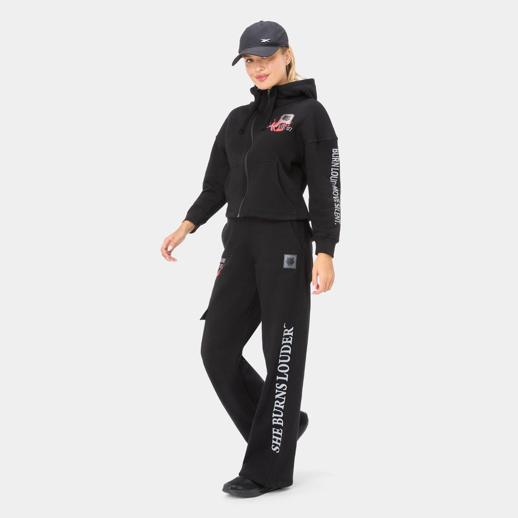 ALPHAFIRE CROP HOODIE — WAR BLACK