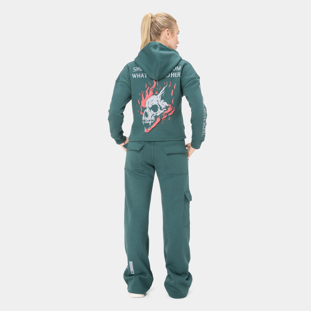 ALPHAFIRE CROP HOODIE — IRON FOREST