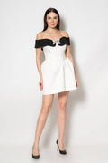 Off-Shoulder Black Collar Mini Dress - White