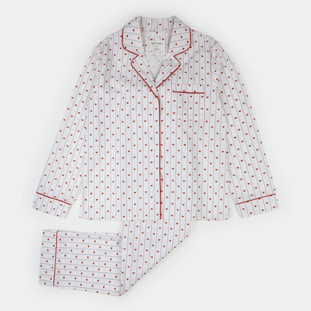 Heart Stripe on Women's Poplin PJ Set | Petit Lem