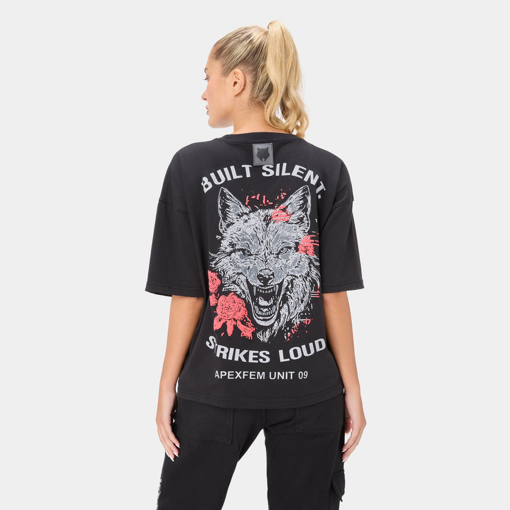 SHEWOLF_09 OVERSIZED TEE — WAR BLACK