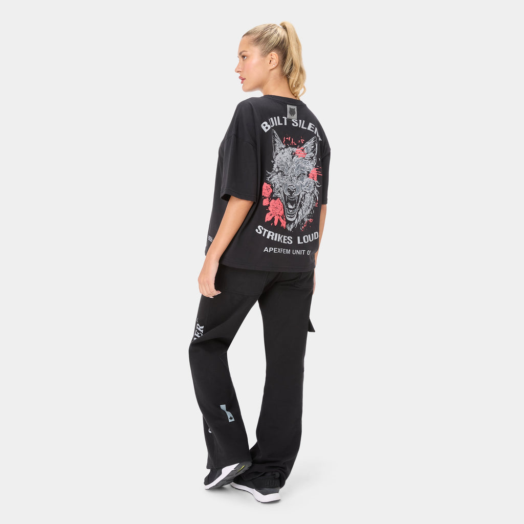 SHEWOLF_09 OVERSIZED TEE — WAR BLACK
