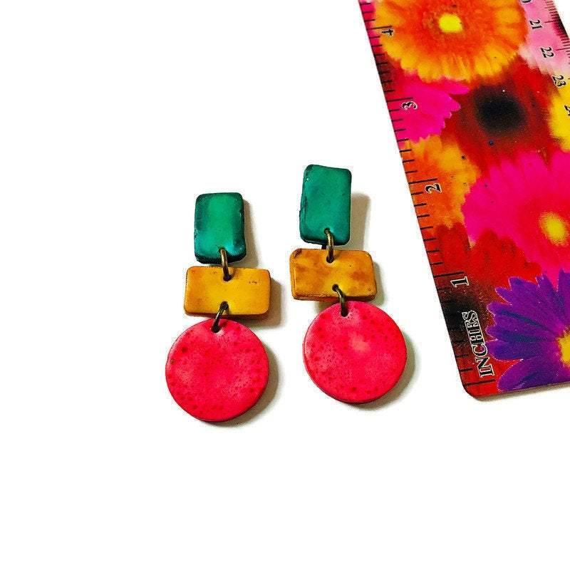 Geometric Statement Jewelry Set, Necklace & Earrings, Handmade Polymer Clay